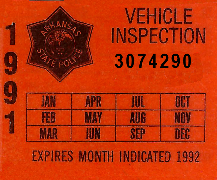1991 Arkansas Inspection Sticker (image for) 1991 Arkansas Inspection Sticker